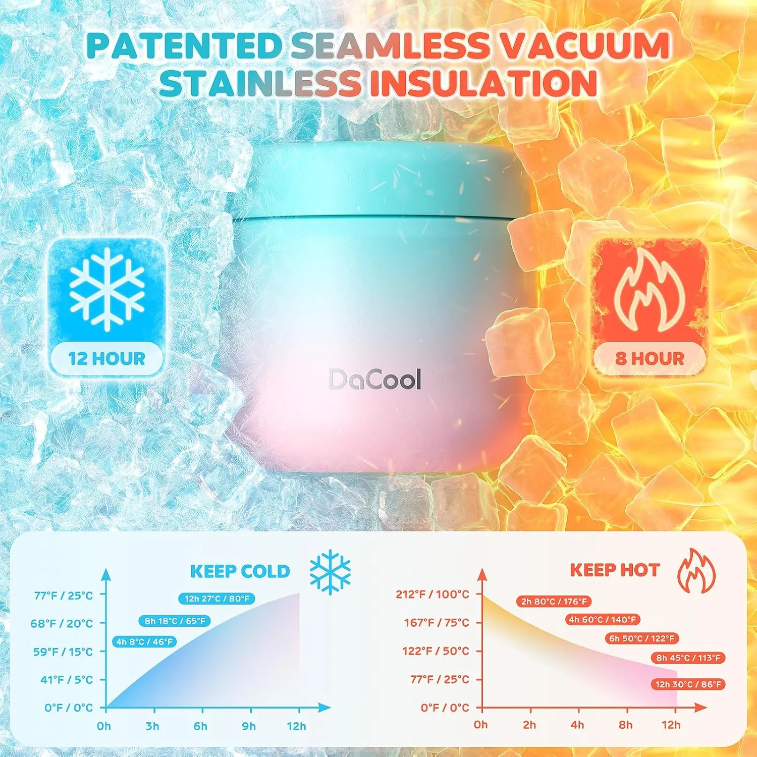 DaCool 2 Pack Kids Thermo for Hot Food Vacuum Stainless Steel Insulated Food Jar 13.5 OZ Kids Lunch Food Thermo Insulated Lunch Container for School Office Picnic Travel Outdoors,Cotton Candy,Black