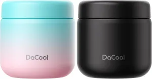 DaCool 2 Pack Kids Thermo for Hot Food Vacuum Stainless Steel Insulated Food Jar 13.5 OZ Kids Lunch Food Thermo Insulated Lunch Container for School Office Picnic Travel Outdoors,Cotton Candy,Black