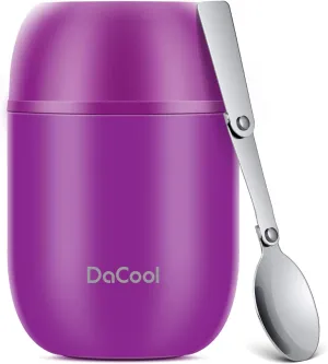 DaCool Insulated Food Jar Food Thermo Insulated Lunch Container 16 oz Vacuum Stainless Steel Kids Thermo for Hot Cold Food for Kids Adult with Spoon Leak Proof for School Office Travel, Purple