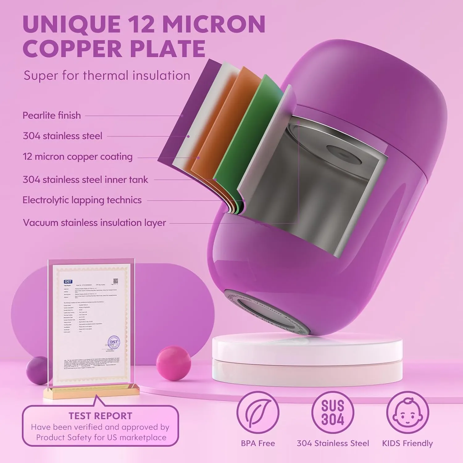 DaCool Insulated Food Jar Food Thermo Insulated Lunch Container 16 oz Vacuum Stainless Steel Kids Thermo for Hot Cold Food for Kids Adult with Spoon Leak Proof for School Office Travel, Purple