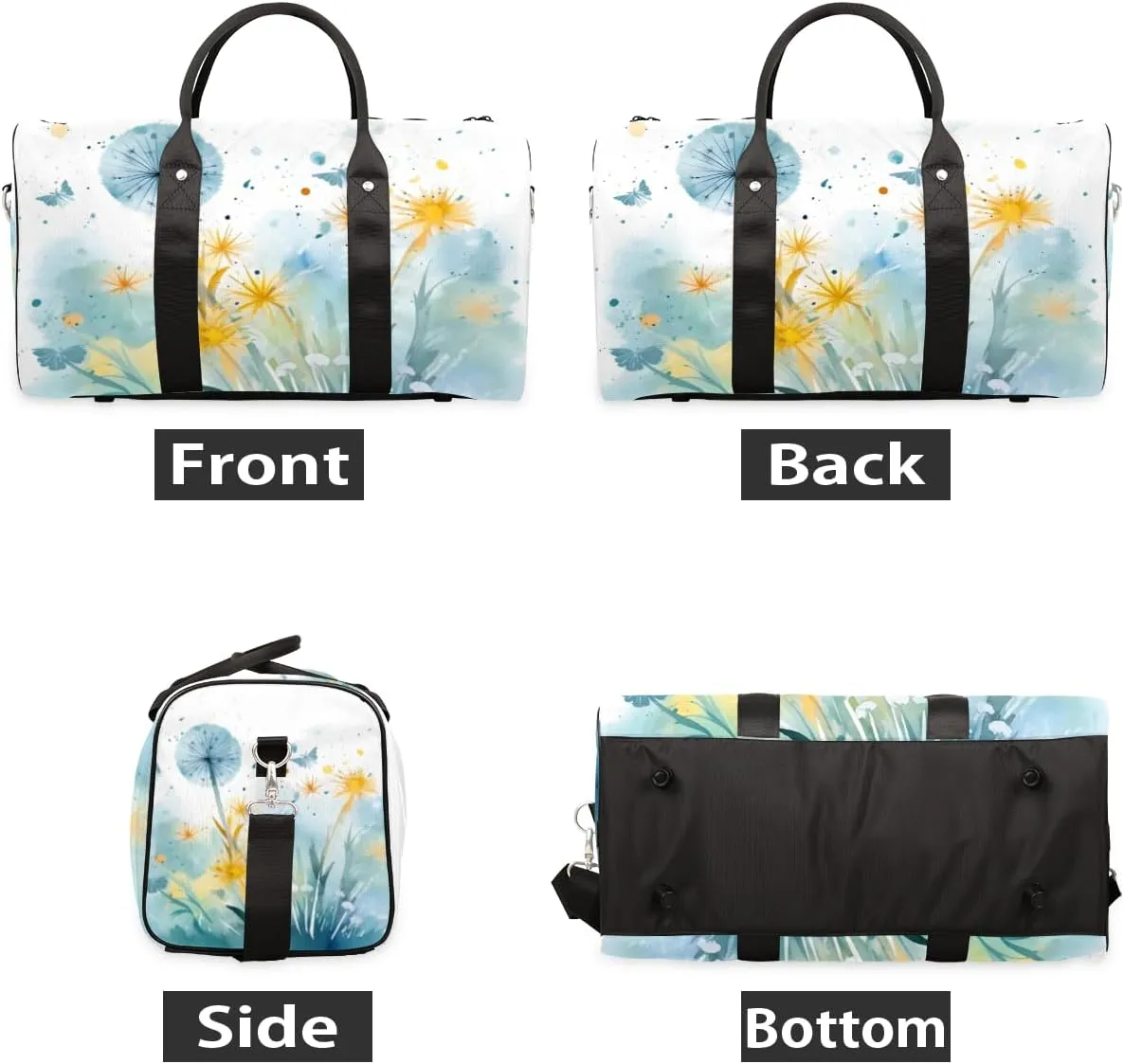 Dandelion Travel Duffle Bag for Women Men Gym Duffel Foldable Bag Waterproof Weekender Spring Flower Duffle Tote