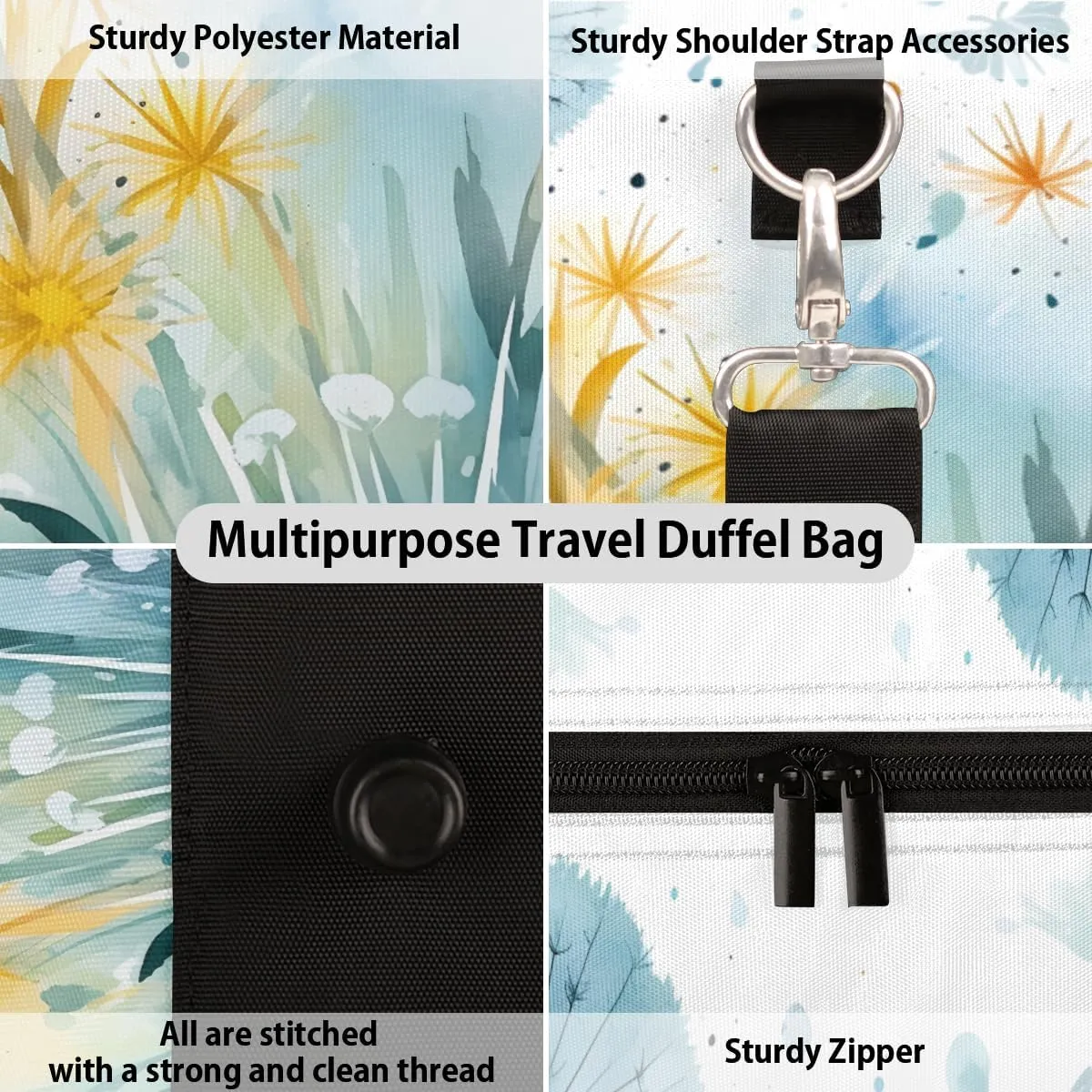 Dandelion Travel Duffle Bag for Women Men Gym Duffel Foldable Bag Waterproof Weekender Spring Flower Duffle Tote