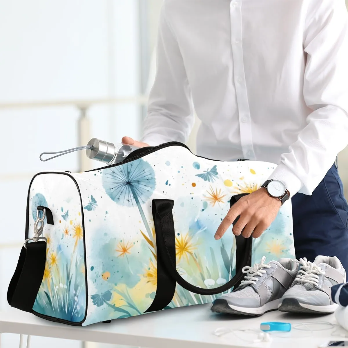 Dandelion Travel Duffle Bag for Women Men Gym Duffel Foldable Bag Waterproof Weekender Spring Flower Duffle Tote