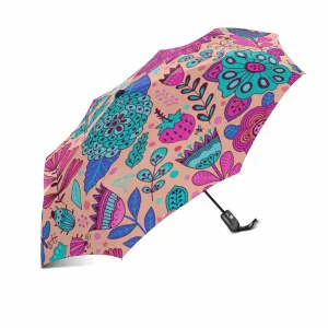 dark color flowers pattern automatic umbrella foldable with totes