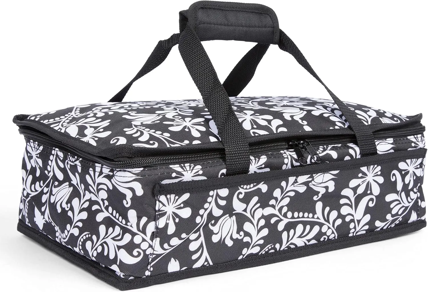 Dawhud Direct Insulated Casserole Carrier for Hot or Cold Food - Portable Casserole Dish Carrier with Handles - Black and White Design - 13 x 8 x 4 Inches Food Warmer Bag for Travel and Picnics