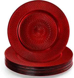 DEAYOU 12 Pack Red Charger Plates, 13-inch Beaded Chargers Plates, Wedding Charger Platters for Serving, Party