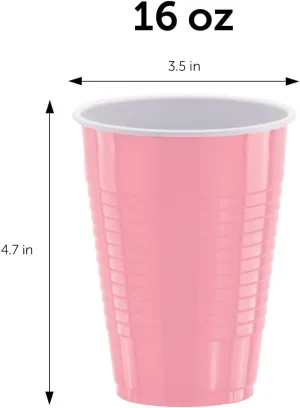 DecorRack 80 Count Pink Party Cups, 16 oz BPA Free Plastic, Perfect for Birthday, Picnic, Indoor & Outdoor Events, Stackable, Reusable & Disposable Round Beverage Drinking Cups (80 Pack)
