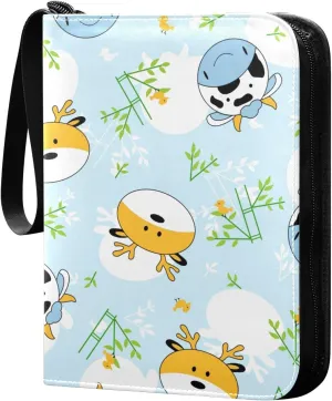 Deer Cows and Birds Pattern Card Binder for Trading Cards, 4 Pocket with 50 Sleeves up to 400 Cards, Double Sided Pockets Card Holder Carry Case for Baseball Card, Football Card, Gaming Cards