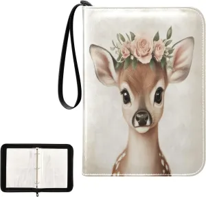 Deer Flower Rose Painting Card Binder 4 Pocket, Trading Card Holder Fits 400 Game Cards with 50 Removable Sleeves, MTG Card Case Standard Size