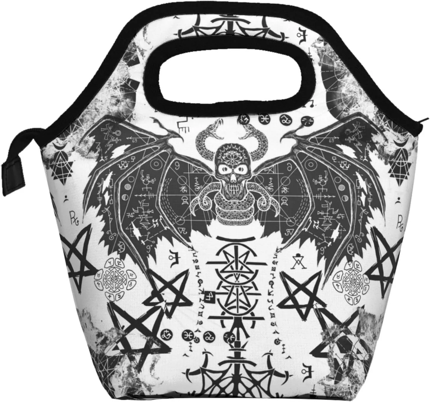 demon mysterious symbols and devil skull black Insulated Lunch box Food Bag Handbag lunchbox Cooler warm Pouch Tote bag