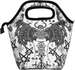 demon mysterious symbols and devil skull black Insulated Lunch box Food Bag Handbag lunchbox Cooler warm Pouch Tote bag