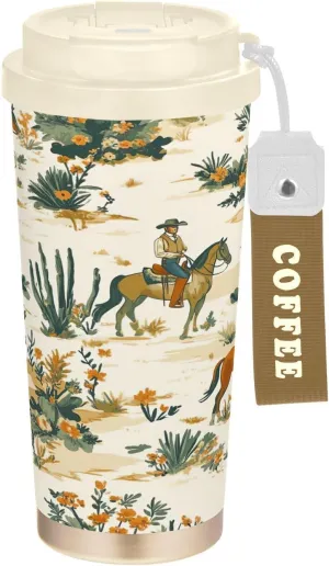 Desert Horseback Riding 16 oz Insulated Tumbler,Stainless Steel Travel Coffee Mug with Lid and Straw Thermal Cup for Home Outdoor