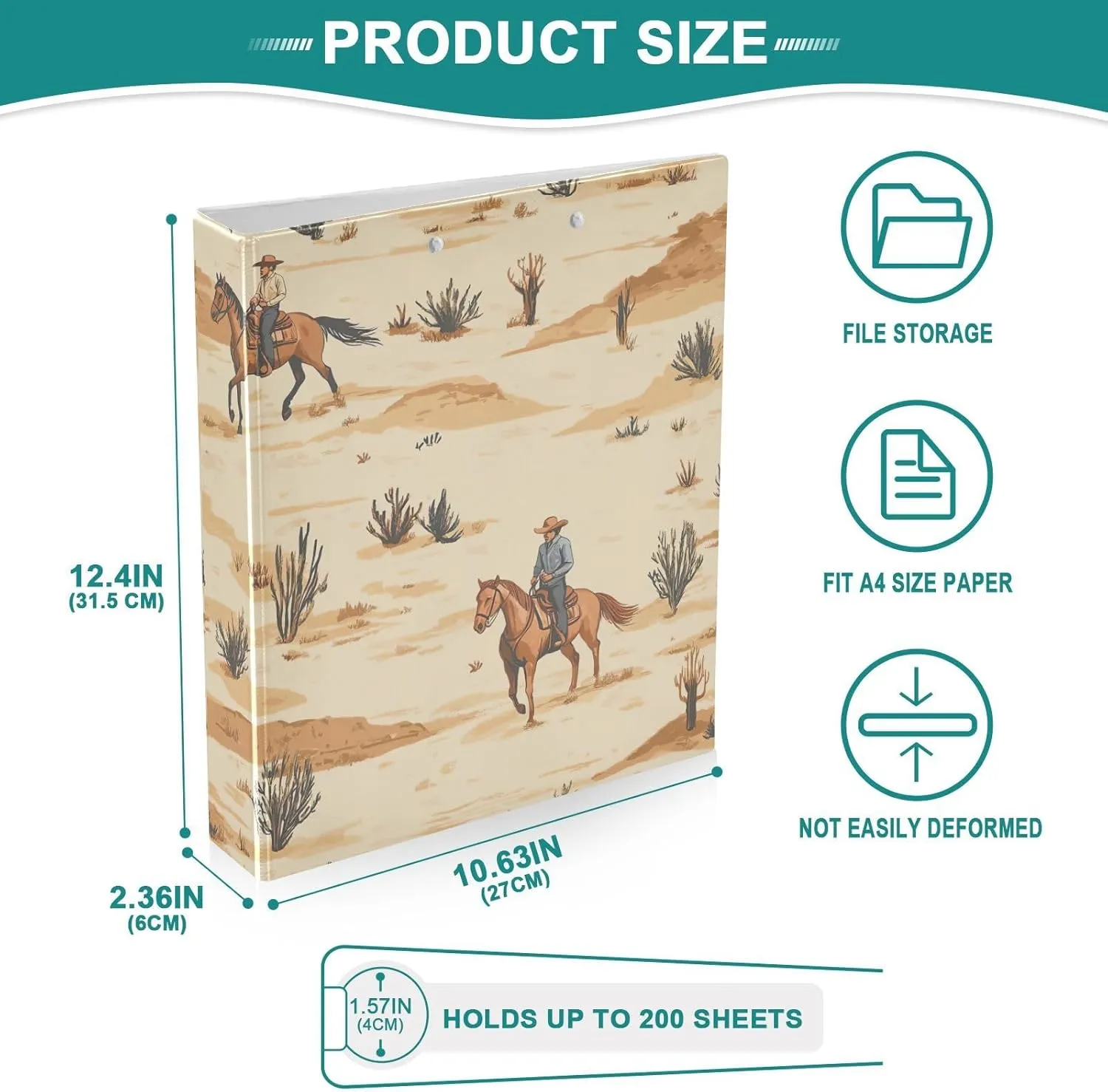 Desert Horseback Riding 3 Ring Binder Round Rings 1 Pack,Holds 200 Sheets Ring Binders for School Supplies, Office or Home