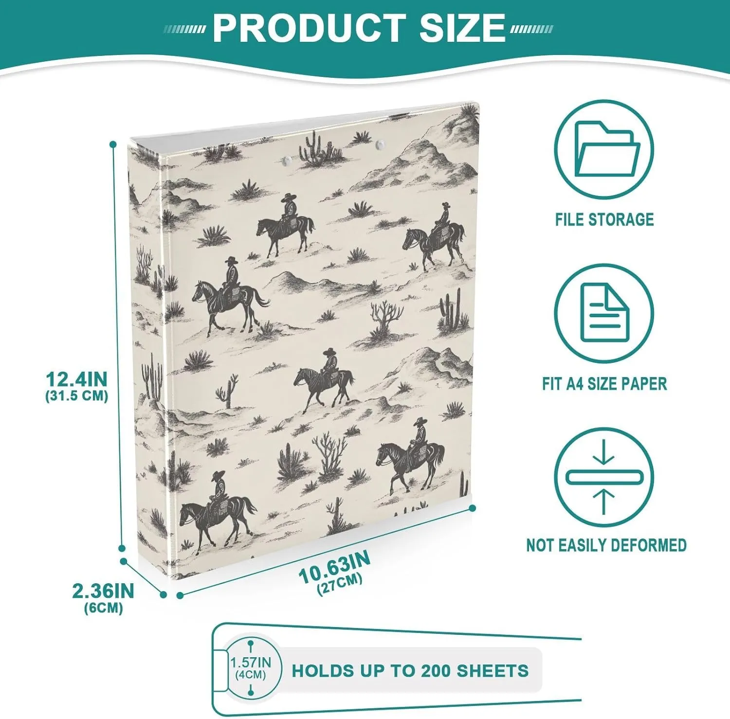 Desert Horseback Riding 3 Ring Binder Round Rings 1 Pack,Holds 200 Sheets Ring Binders for School Supplies, Office or Home