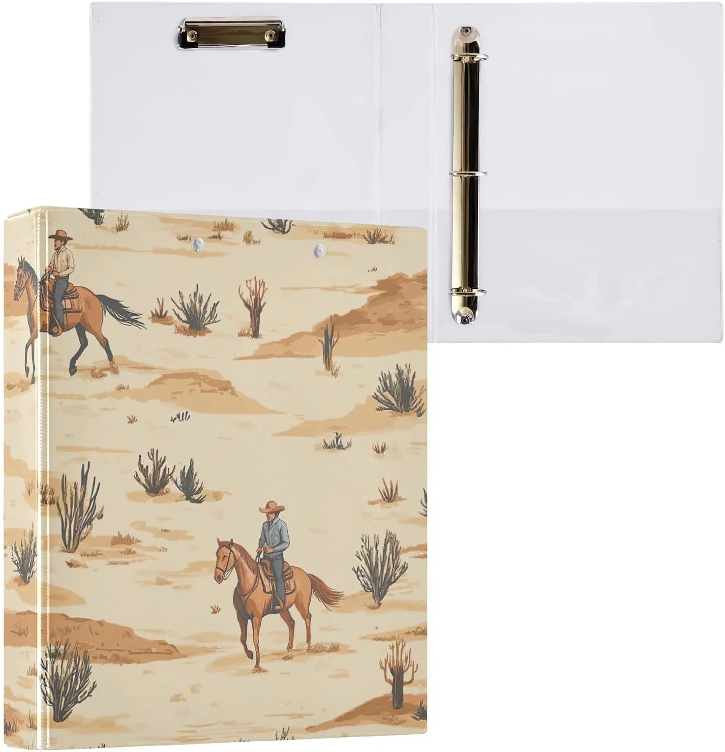 Desert Horseback Riding 3 Ring Binder Round Rings 1 Pack,Holds 200 Sheets Ring Binders for School Supplies, Office or Home
