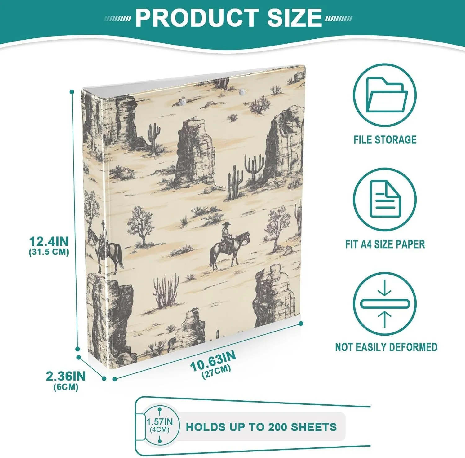 Desert Horseback Riding 3 Ring Binder Round Rings 1 Pack,Holds 200 Sheets Ring Binders for School Supplies, Office or Home