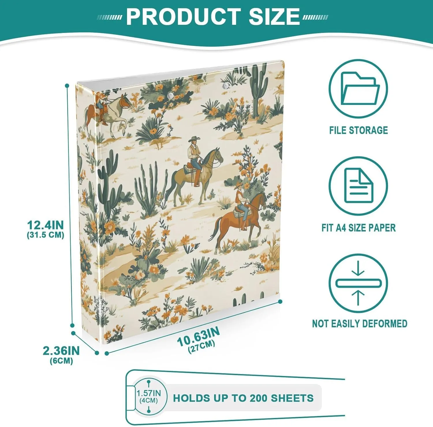 Desert Horseback Riding 3 Ring Binder Round Rings 1 Pack,Holds 200 Sheets Ring Binders for School Supplies, Office or Home