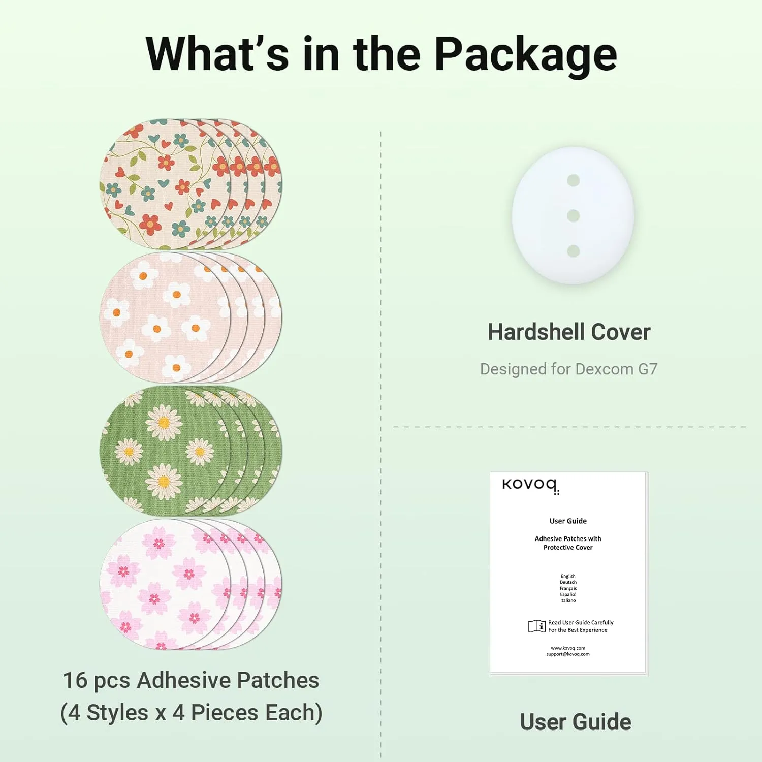 Dexcom G7 Over Patches, 16 Printed Waterproof Dexcom Stelo & G7 Over Patches, 1 Hardshell Cover for Enhanced Safeguard, Breathable, 14 Days Protection with Style (Flower)