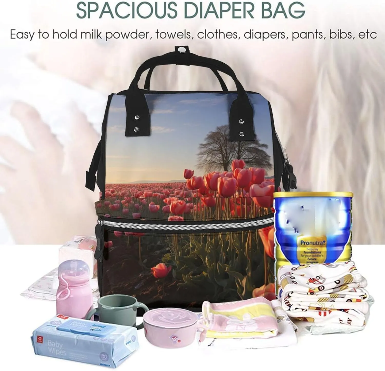 Diaper Bag Backpack Flower Field Nappy Backpack Maternity Baby Nappy Bag Changing Bags for Travel