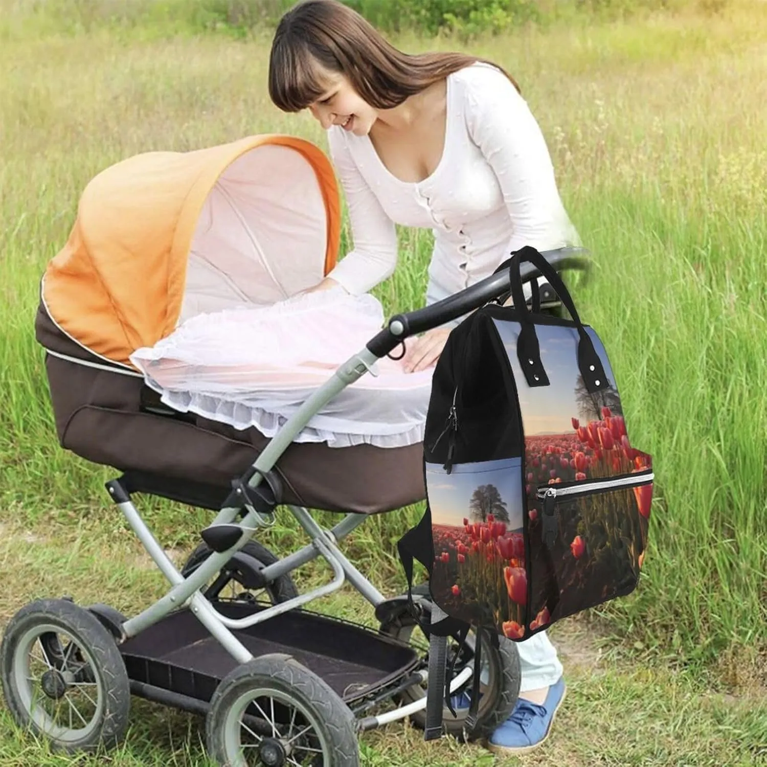 Diaper Bag Backpack Flower Field Nappy Backpack Maternity Baby Nappy Bag Changing Bags for Travel