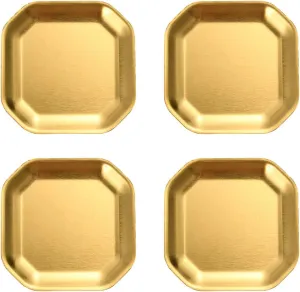 Dinner Plates，Pack of 4 Gold/Silver Stainless Steel Plates for Dinner and Camping Use Portable Dishes for Home and Outdoor Meals