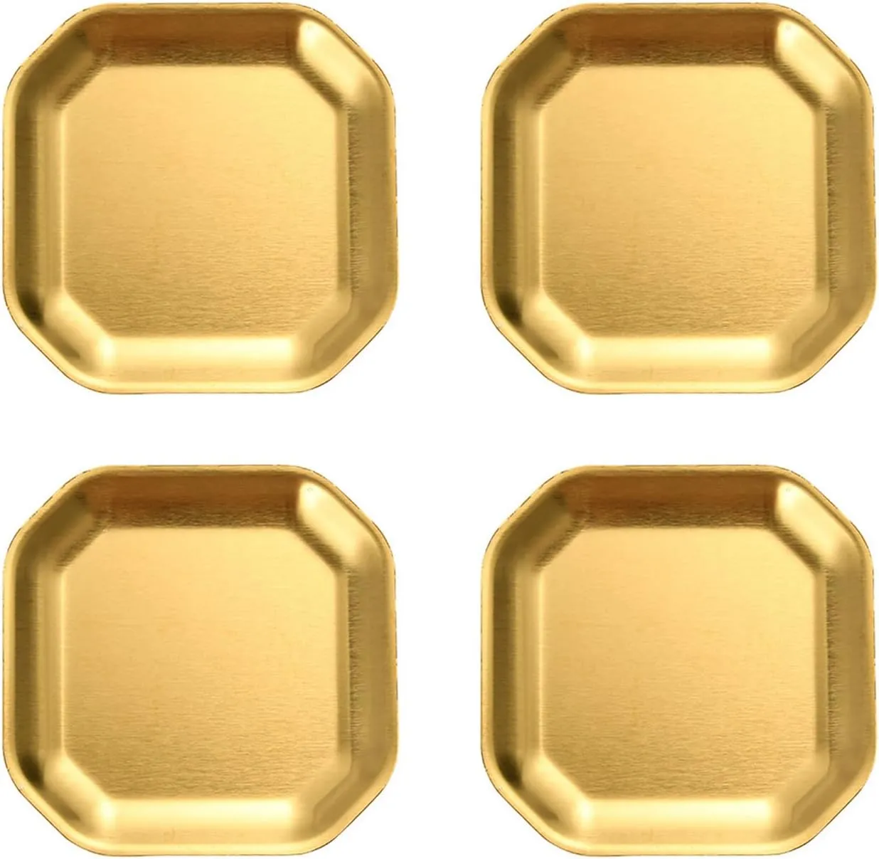 Dinner Plates，Pack of 4 Gold/Silver Stainless Steel Plates for Dinner and Camping Use Portable Dishes for Home and Outdoor Meals