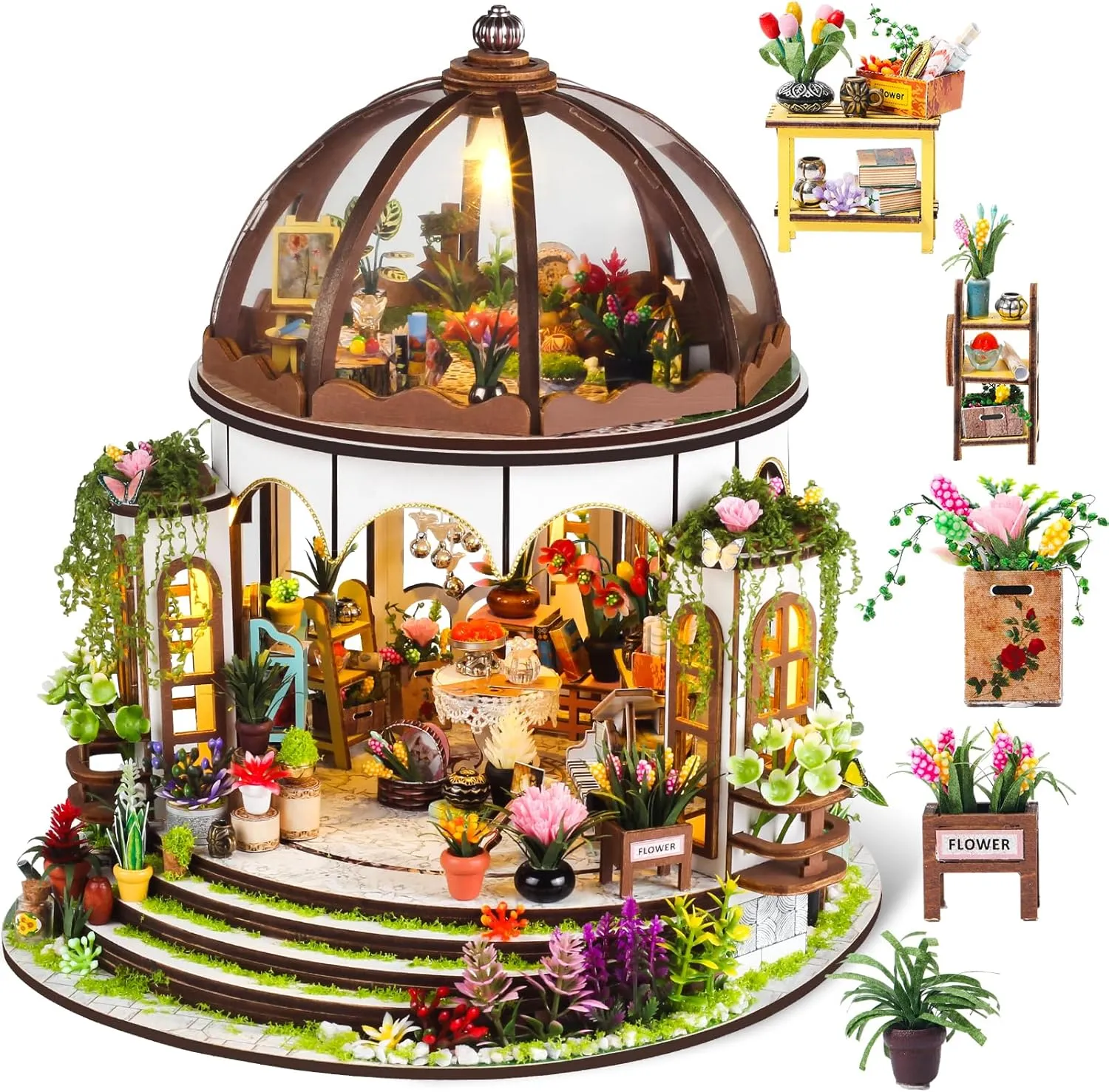 DIY Book Nook Kit - Bookend Diorama with LED - 3D Wooden Puzzle DIY Miniature House Kits - Bookshelf Insert Decor - Booknook Dollhouse Crafts Hobbies Gifts for Adults (Hanging Garden)