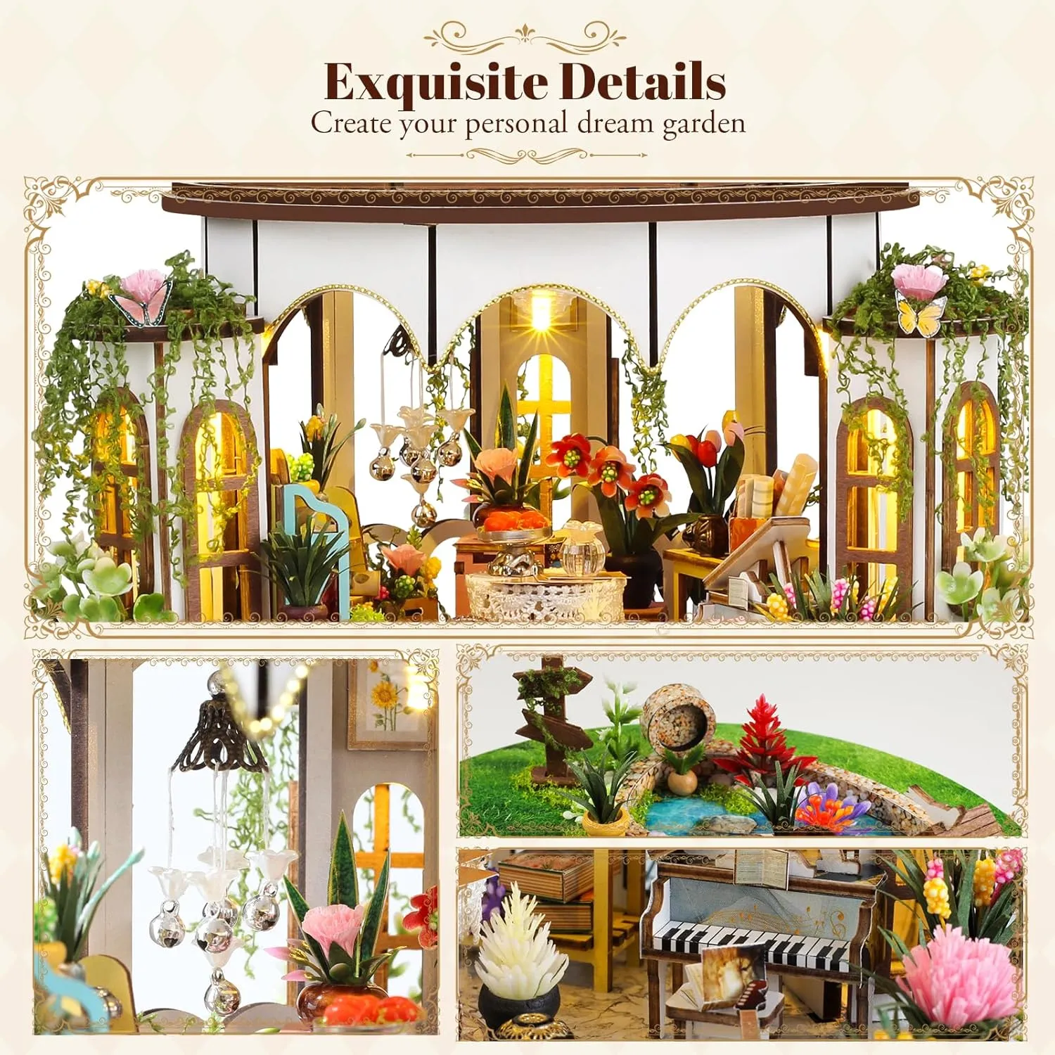 DIY Book Nook Kit - Bookend Diorama with LED - 3D Wooden Puzzle DIY Miniature House Kits - Bookshelf Insert Decor - Booknook Dollhouse Crafts Hobbies Gifts for Adults (Hanging Garden)