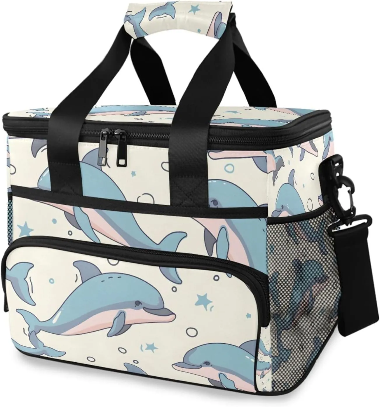 Dolphin Sea Blue Ocean Cooler Bag Insulated Cooler Soft Sided Cooler 24 Can Portable Picnic Bag Large Leakproof Lunch Bag Box for Beach Grocery Camping Travel Car Men Women