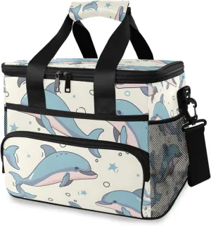 Dolphin Sea Blue Ocean Cooler Bag Insulated Cooler Soft Sided Cooler 24 Can Portable Picnic Bag Large Leakproof Lunch Bag Box for Beach Grocery Camping Travel Car Men Women