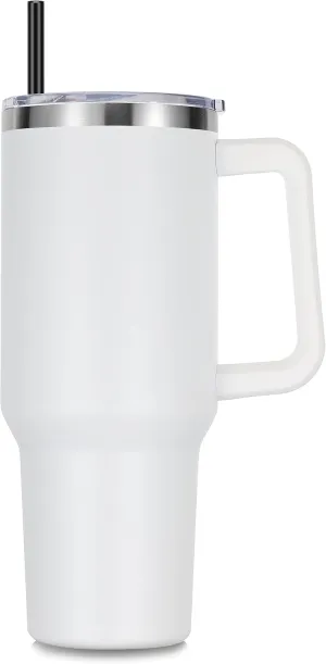 DOMICARE 40 oz Tumbler with Handle and Straw, Stainless Steel Tumbler with Lid and Straw, Reusable Vacuum Insulated Cup, Travel Coffee Mug, White, 1Pack
