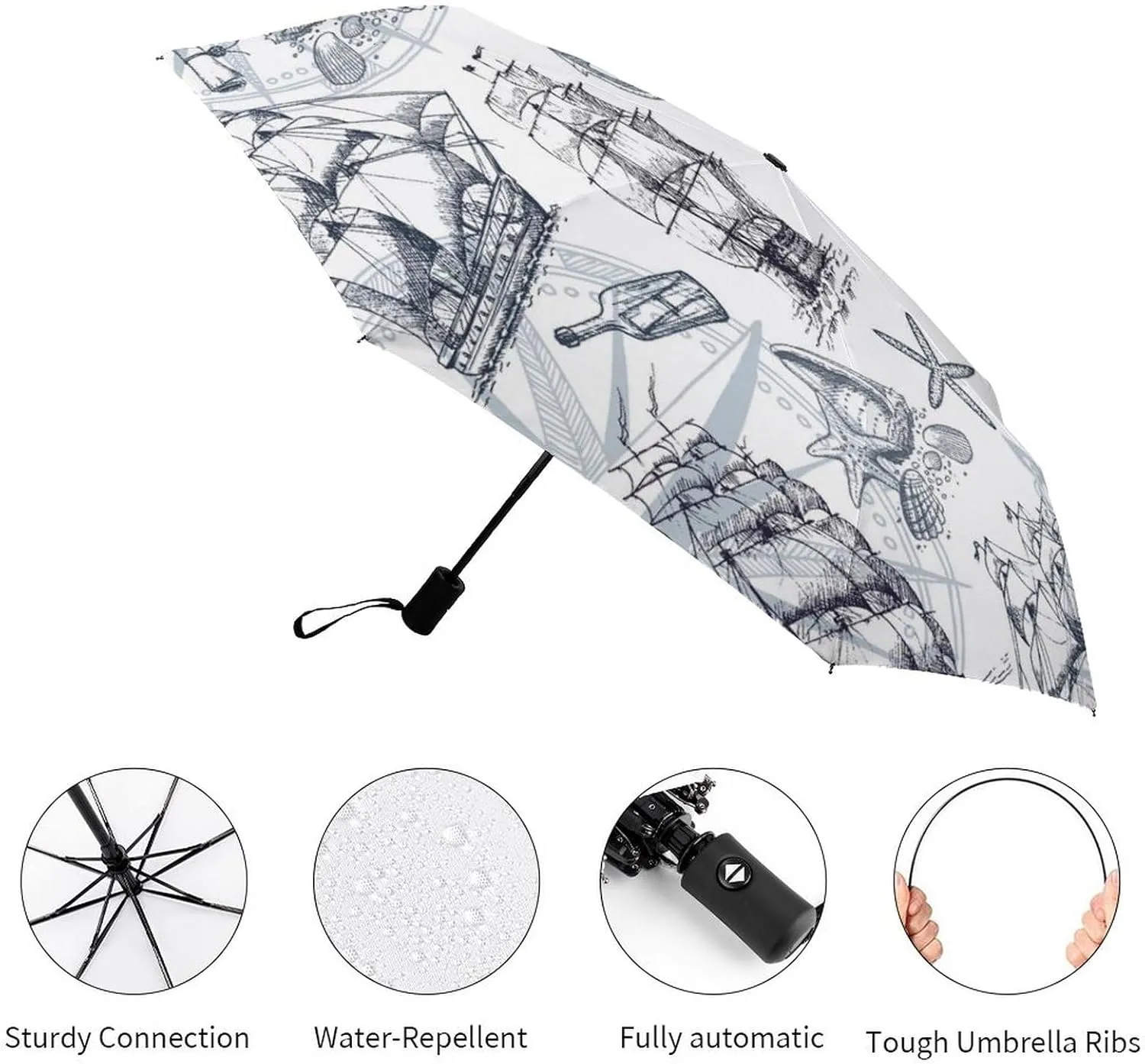 Donnapink Auto Open/Close Folding Umbrella, Automatic UV Sun Parasol UV Protection, Strong Travel Rain Umbrella