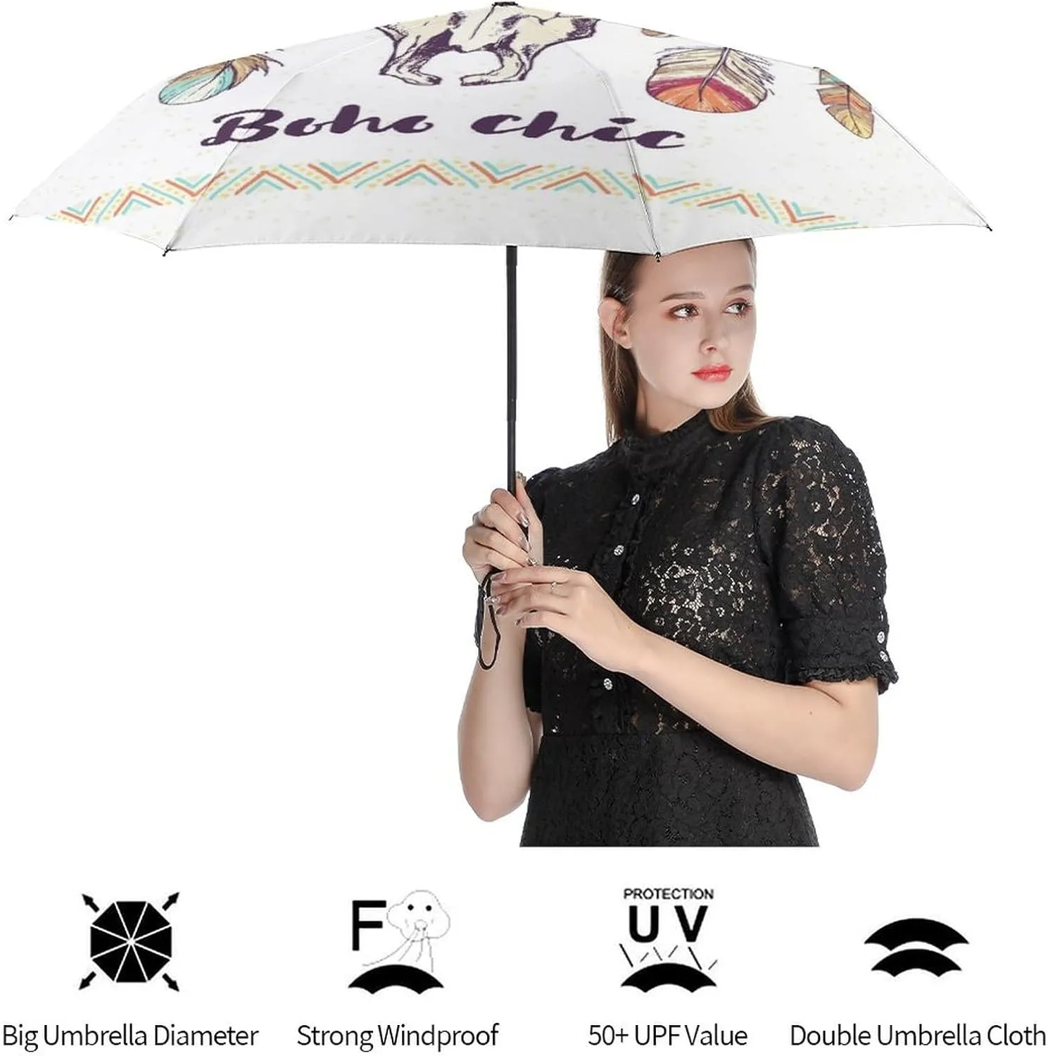Donnapink Manual Folding Umbrella, Manual UV Sun Parasol UV Protection, Strong Travel Rain Umbrella