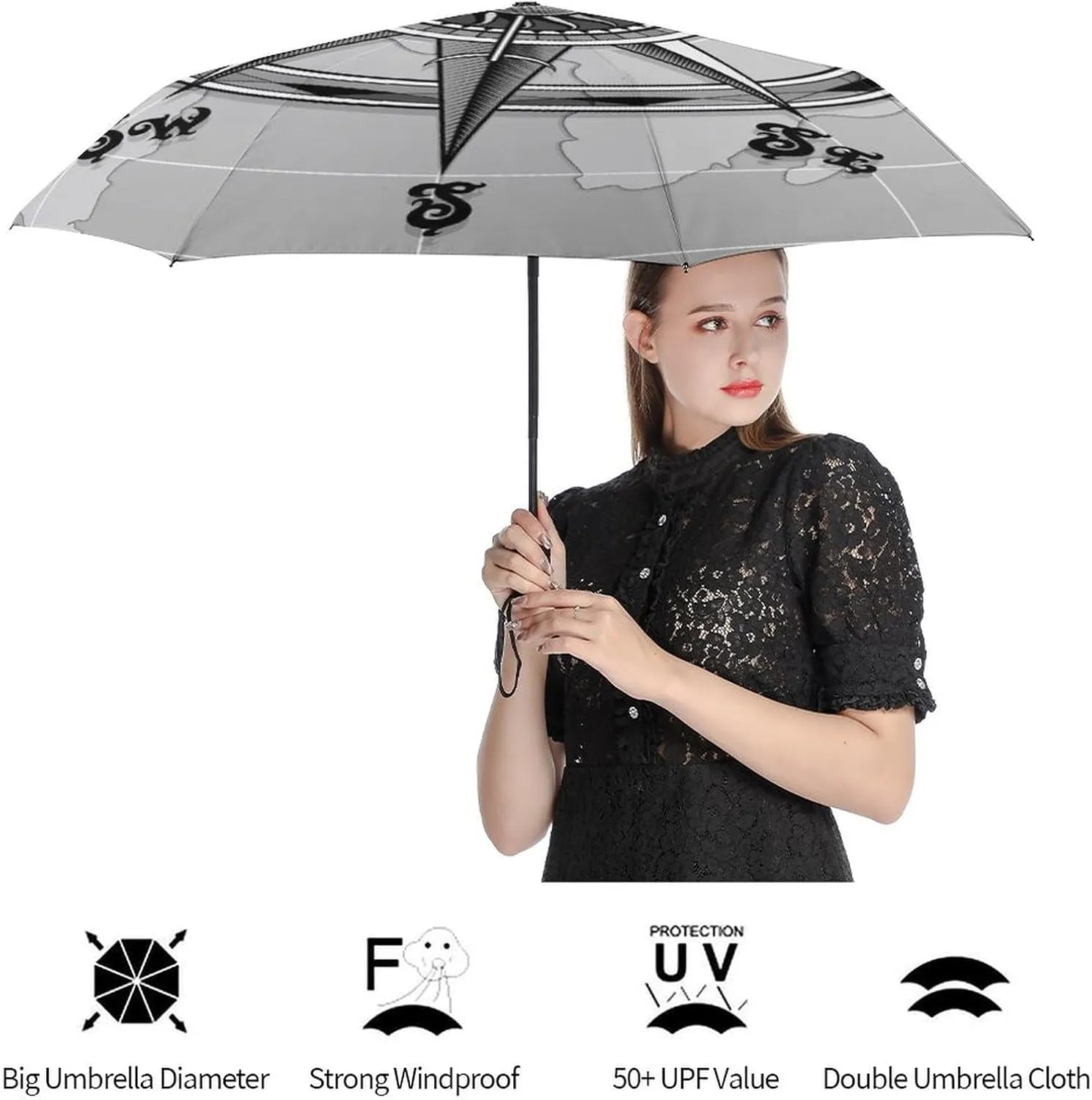Donnapink Manual Folding Umbrella, Manual UV Sun Parasol UV Protection, Strong Travel Rain Umbrella