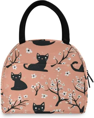 Doodle Black Cat and Flower Women's Lunch Bag Men's Insulated Lunch Box Unisex Reusable Lunch Box Cooler Bag For Work Office Travel Picnic