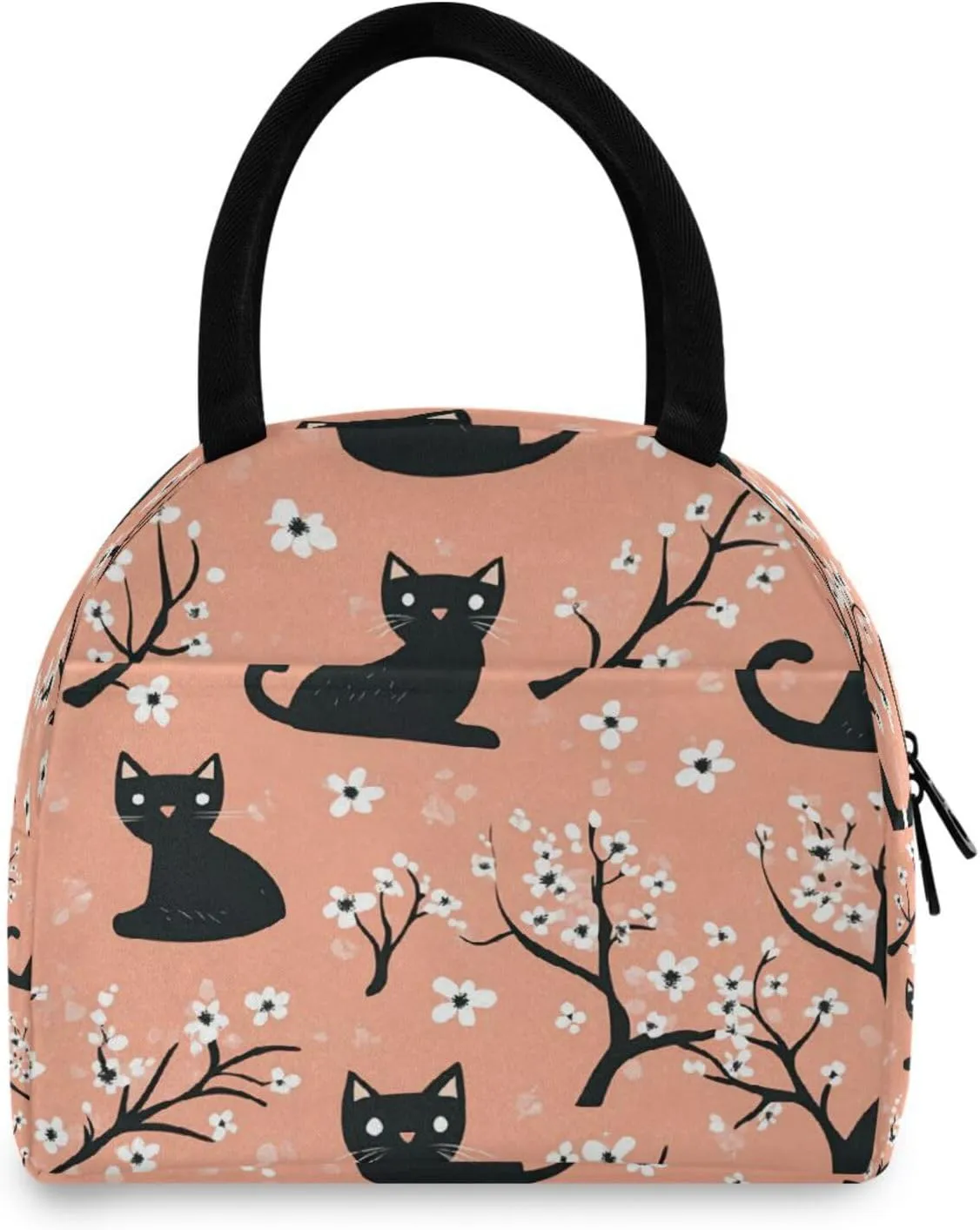Doodle Black Cat and Flower Women's Lunch Bag Men's Insulated Lunch Box Unisex Reusable Lunch Box Cooler Bag For Work Office Travel Picnic