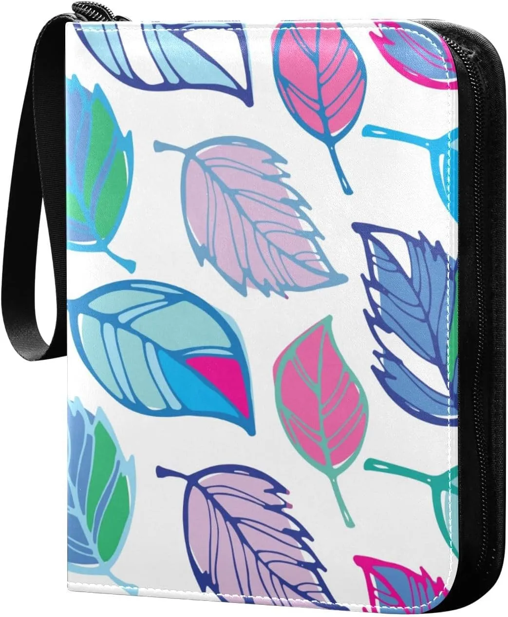 Doodle Colorful Leaves Card Binder for Trading Cards, 4 Pocket with 50 Sleeves up to 400 Cards, Double Sided Pockets Card Holder Carry Case for Baseball Card, Football Card, Gaming Cards
