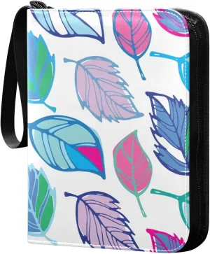 Doodle Colorful Leaves Card Binder for Trading Cards, 4 Pocket with 50 Sleeves up to 400 Cards, Double Sided Pockets Card Holder Carry Case for Baseball Card, Football Card, Gaming Cards
