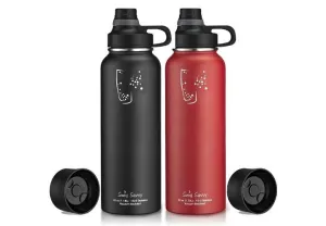 Double-Wall Insulated 40oz Bottle with Interchangeable Lids (2-Pack)