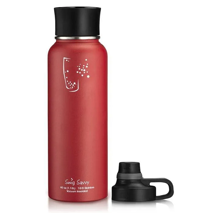 Double-Wall Insulated 40oz Bottle with Interchangeable Lids (2-Pack)