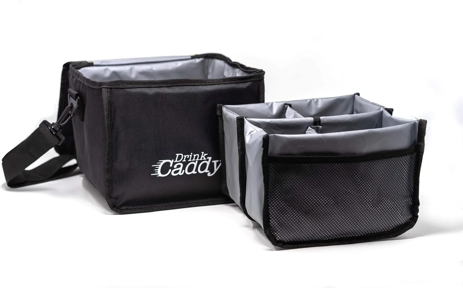 Drink Caddy Insulated Portable Drink Carrier - Reusable Coffee Cup Holder with Shoulder Straps Perfect for Food Delivery and Takeout - Easily Secures 4 Hot or Cold Beverages with Fold Over Closure.