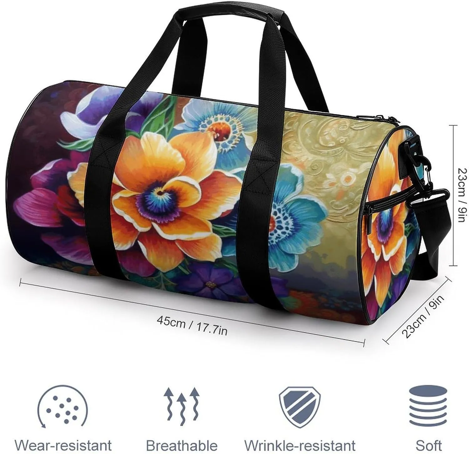 Duffel Bag for Men Women Gym Bag Flower Diamond Painting Travel Duffel Bag Waterproof Overnight Bag for Sports Workout