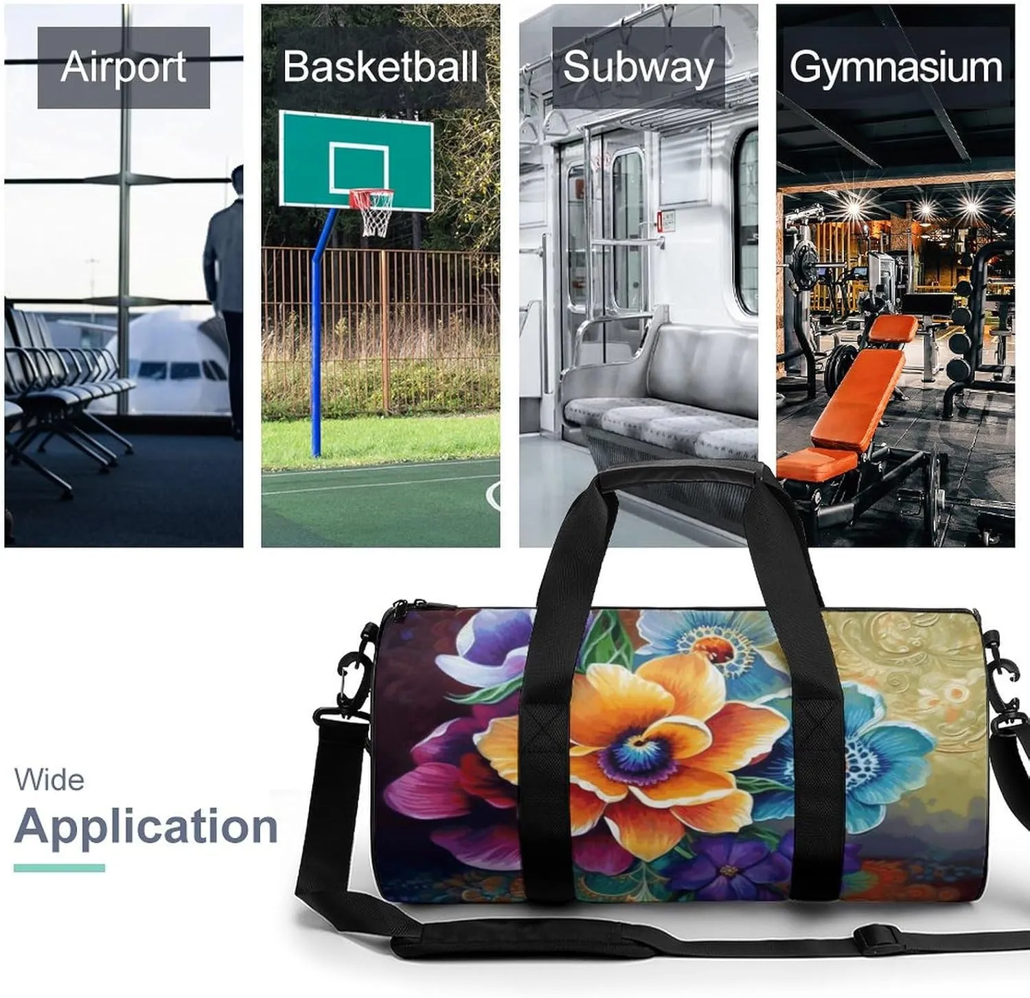 Duffel Bag for Men Women Gym Bag Flower Diamond Painting Travel Duffel Bag Waterproof Overnight Bag for Sports Workout
