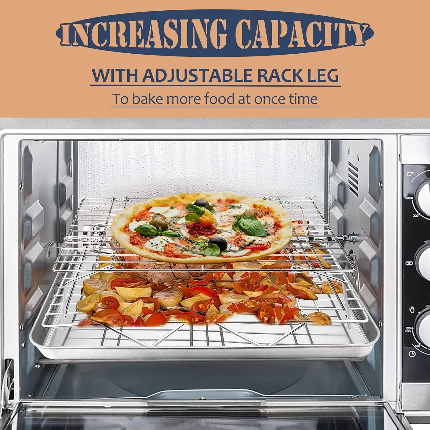 E-far 4-Tier Cooling Rack, 15”x10.1" Stainless Steel Stackable Wire Cooling Rack for Baking Cooking Cookies, Folding Leg & Non-toxic, Oven Safe & Dishwasher Safe