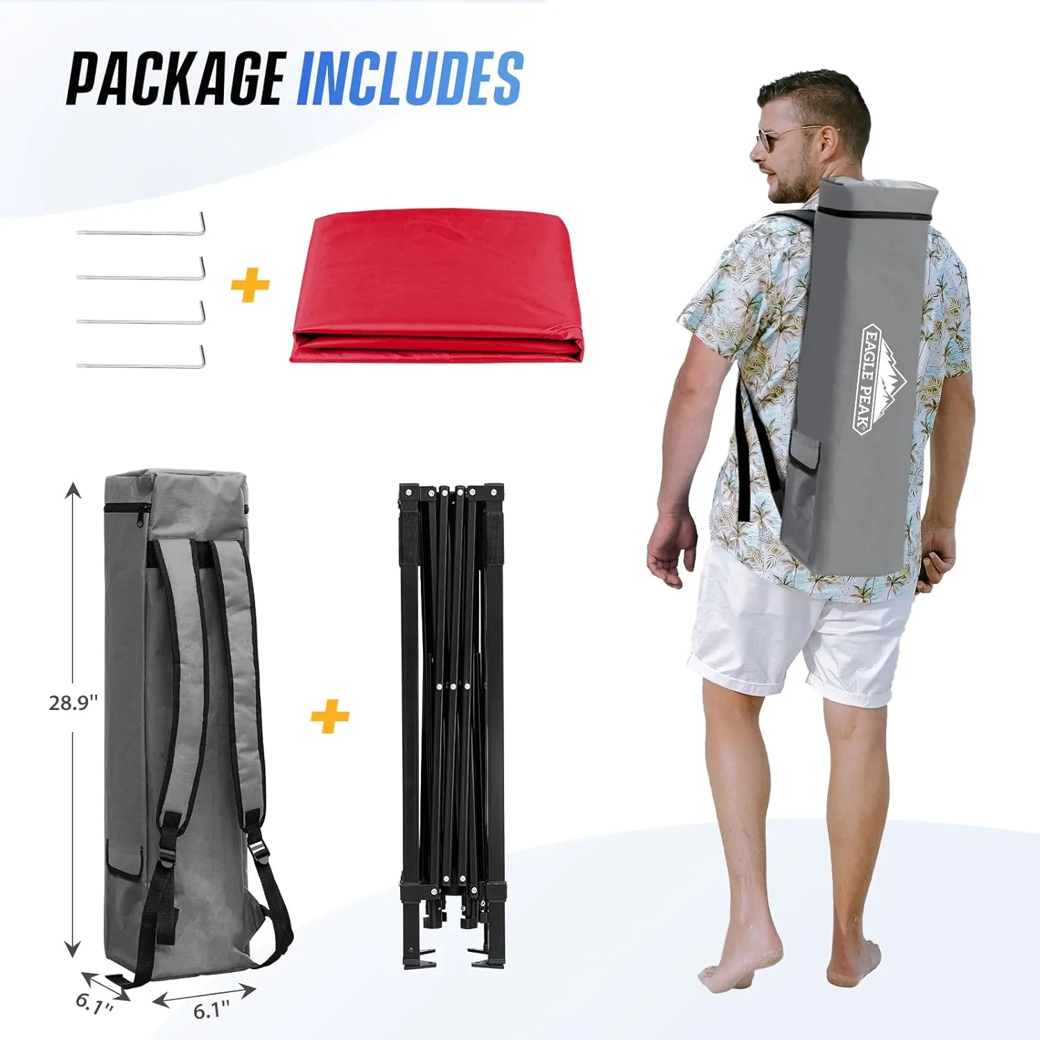 EAGLE PEAK 8x8 Pop Up Canopy Tent with Sidewall, Compact, Portable Slant Leg Instant Sun Shelter for Beach, Sports, & Camping, 8x8 Base 6x6 Top, Red