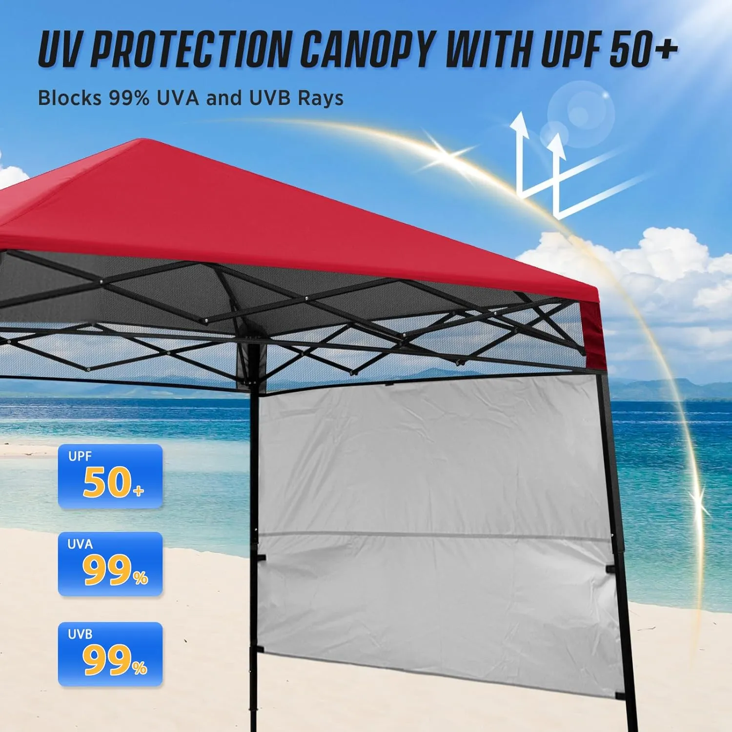 EAGLE PEAK 8x8 Pop Up Canopy Tent with Sidewall, Compact, Portable Slant Leg Instant Sun Shelter for Beach, Sports, & Camping, 8x8 Base 6x6 Top, Red