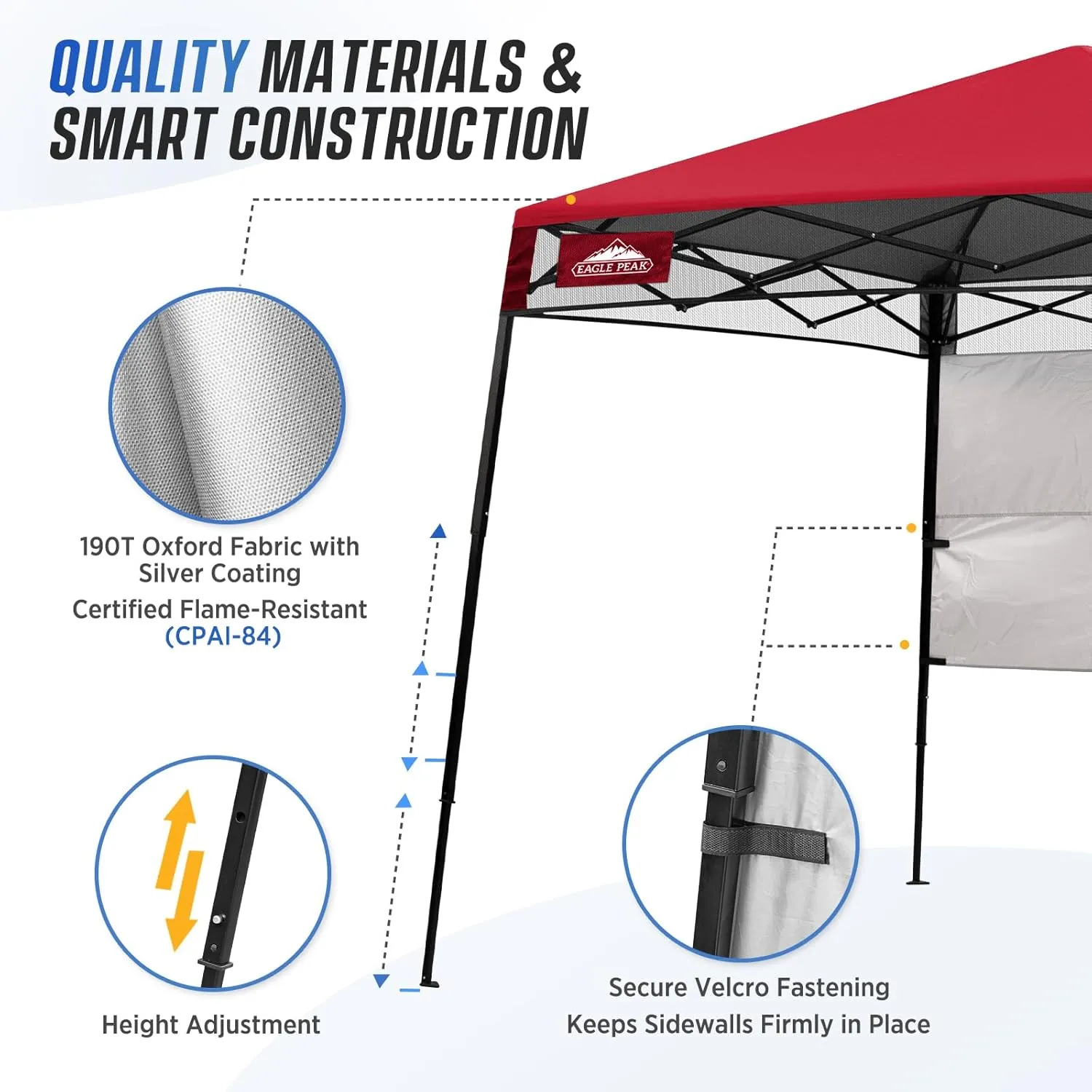 EAGLE PEAK 8x8 Pop Up Canopy Tent with Sidewall, Compact, Portable Slant Leg Instant Sun Shelter for Beach, Sports, & Camping, 8x8 Base 6x6 Top, Red