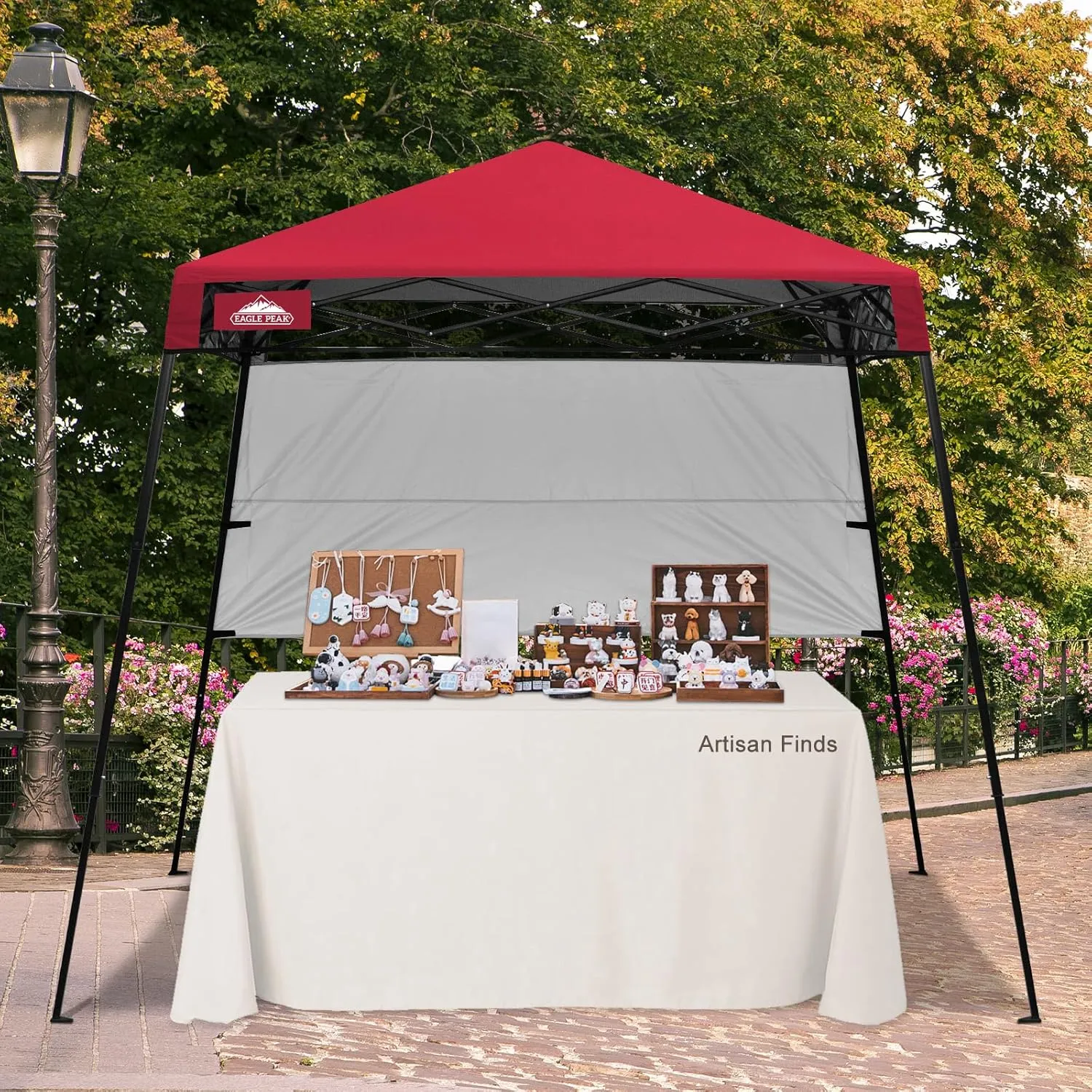 EAGLE PEAK 8x8 Pop Up Canopy Tent with Sidewall, Compact, Portable Slant Leg Instant Sun Shelter for Beach, Sports, & Camping, 8x8 Base 6x6 Top, Red