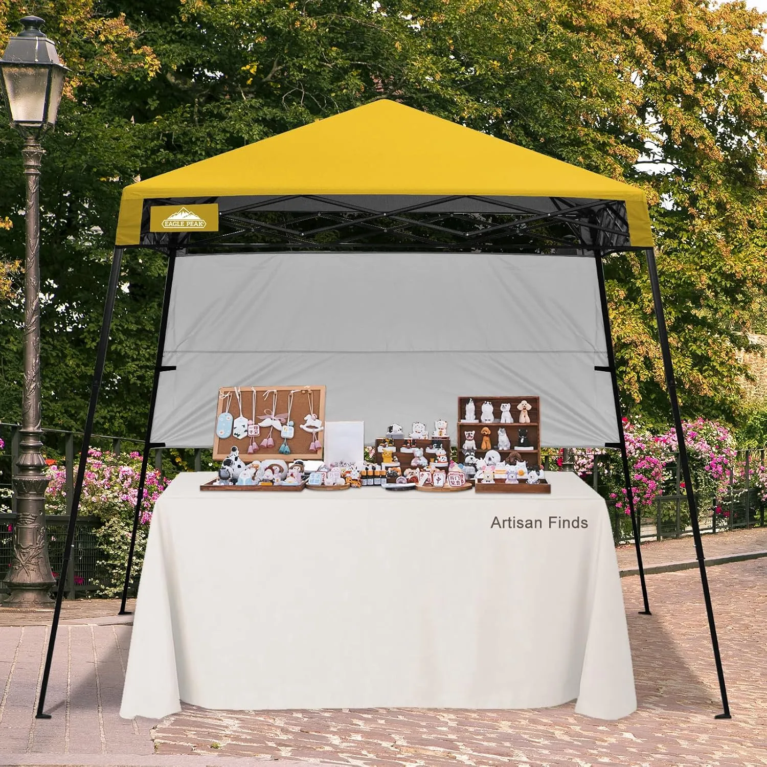 EAGLE PEAK 8x8 Pop Up Canopy Tent with Sidewall, Compact, Portable Slant Leg Instant Sun Shelter for Beach, Sports, & Camping, 8x8 Base 6x6 Top, Yellow