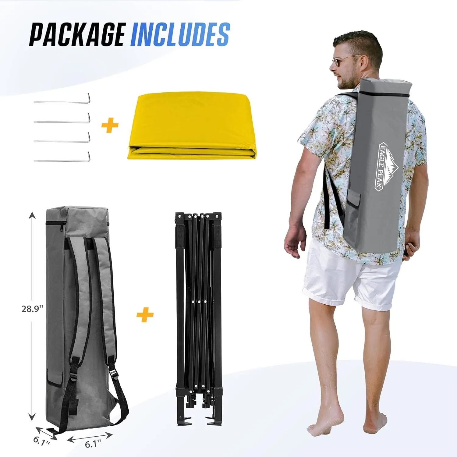 EAGLE PEAK 8x8 Pop Up Canopy Tent with Sidewall, Compact, Portable Slant Leg Instant Sun Shelter for Beach, Sports, & Camping, 8x8 Base 6x6 Top, Yellow